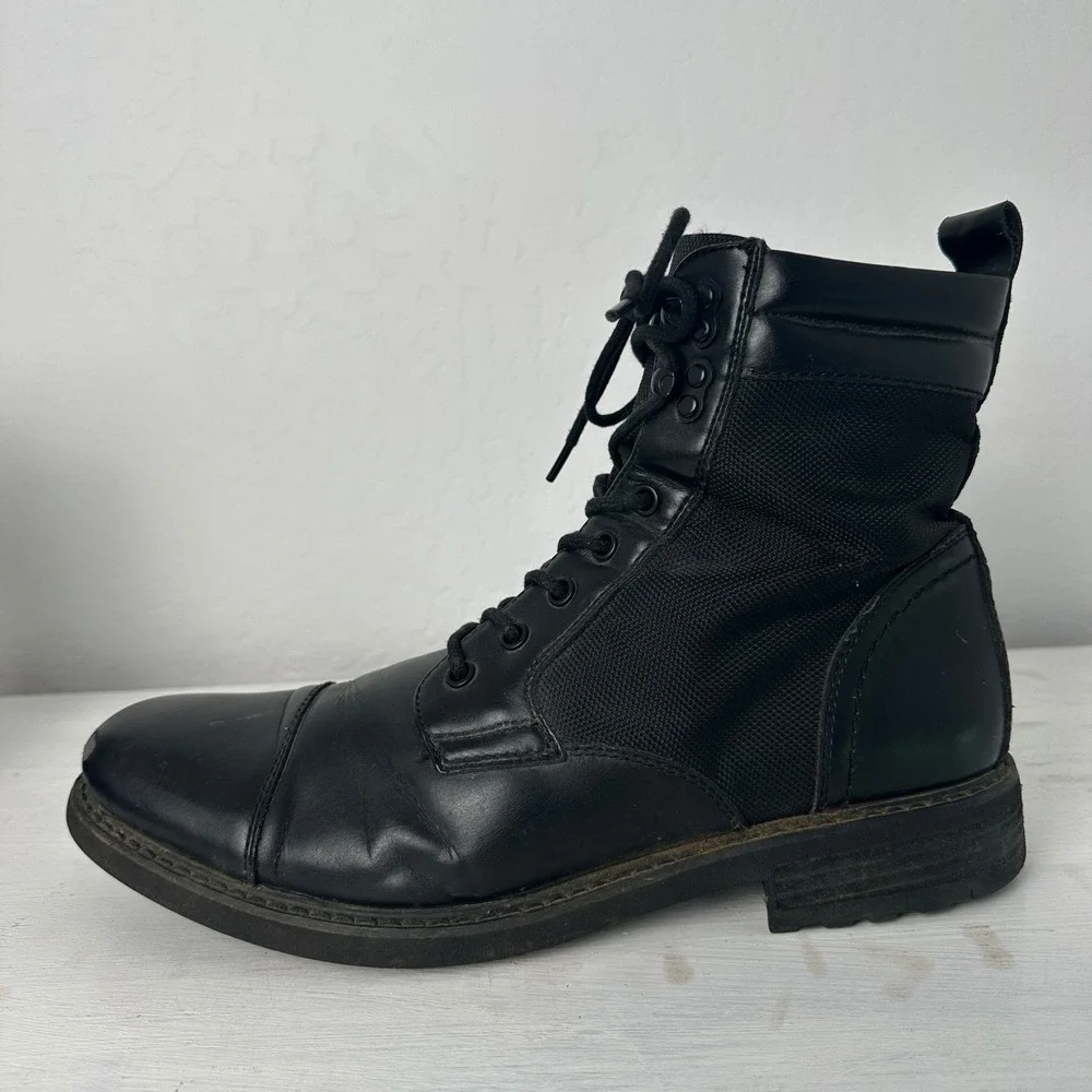 Steve Madden Boots Mens 12 P-Lineup Black Cap Toe Side Zip Combat Boot